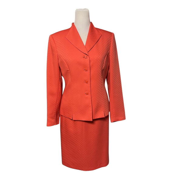 Le Suit Coral 2 Piece Blazer Jacket & Skirt Suit Set Size 4 Petite - Picture 2 of 10
